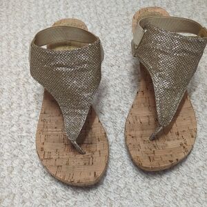 White Mountain Gold Thong Sandals with Cork Footbed